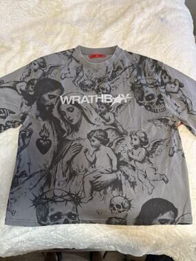 WRATHBOY God Is My Weapon Graphic Tee Gray/Black Men's S Crew Neck Short